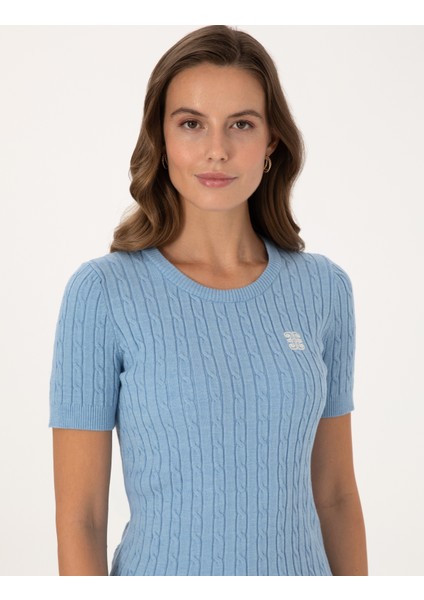 Kadın Mavi Slim Fit Basic Kazak 50317063-VR249 fiyatları