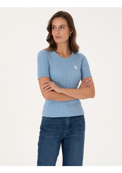 Kadın Mavi Slim Fit Basic Kazak 50317063-VR249 modelleri