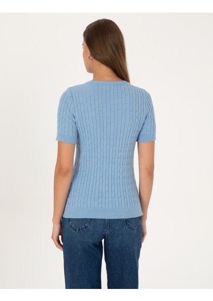 Kadın Mavi Slim Fit Basic Kazak 50317063-VR249 indirimleri