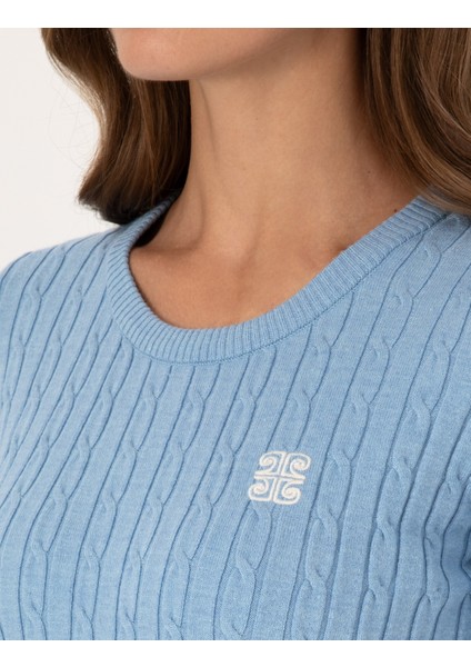 Kadın Mavi Slim Fit Basic Kazak 50317063-VR249