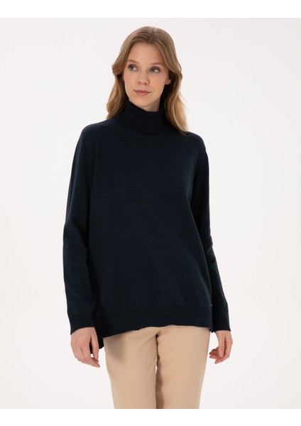 Kadın Lacivert Comfort Fit Tam Balıkçı Yaka Basic Kazak 50316385-VR033