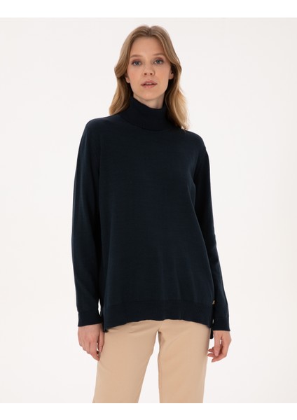 Kadın Lacivert Comfort Fit Tam Balıkçı Yaka Basic Kazak 50316385-VR033 modelleri