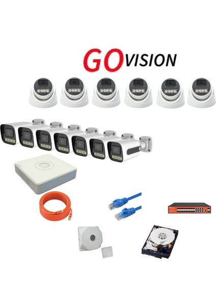 Go Vision 13'lü 5mp 4K Ultra Hd Ip Güvenlik Kamera Seti (Gece Görüşlü, Dış Mekan Uyumlu)