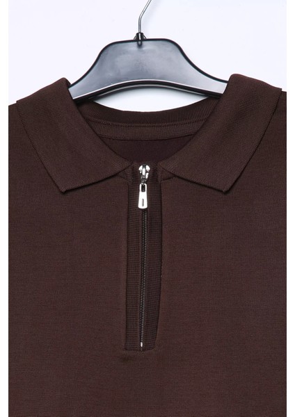 Polo Yaka Yarım Fermuarlı Erkek Triko Kazak P-00013251 fırsatları