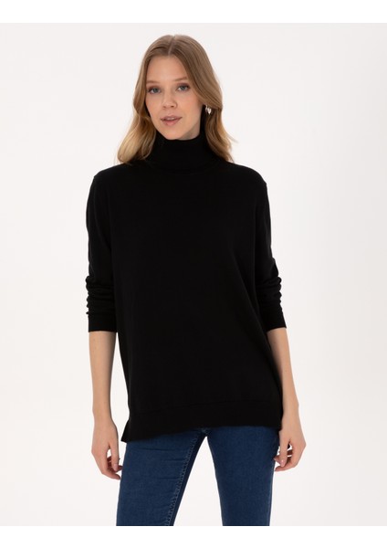 Kadın Siyah Comfort Fit Tam Balıkçı Yaka Basic Kazak 50316385-VR046