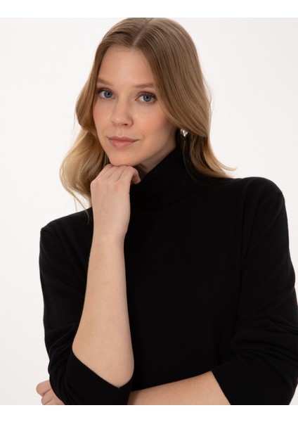 Kadın Siyah Comfort Fit Tam Balıkçı Yaka Basic Kazak 50316385-VR046 fiyatları