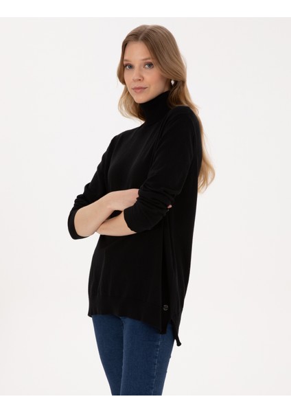 Kadın Siyah Comfort Fit Tam Balıkçı Yaka Basic Kazak 50316385-VR046 modelleri