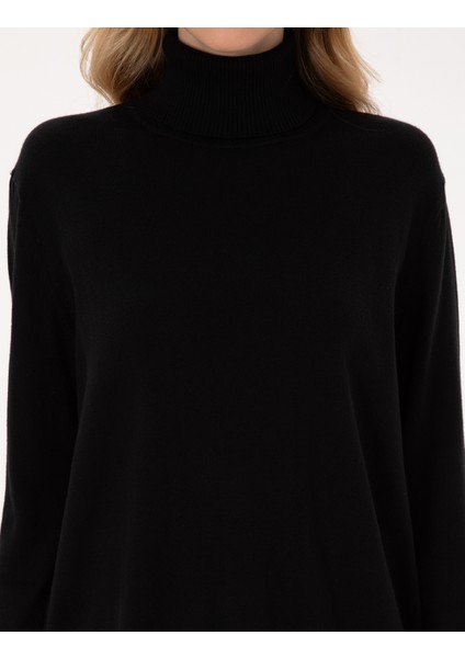 Kadın Siyah Comfort Fit Tam Balıkçı Yaka Basic Kazak 50316385-VR046