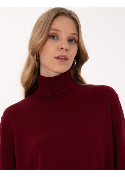 Kadın Vişne Comfort Fit Tam Balıkçı Yaka Basic Kazak 50316385-VR223 fiyatları