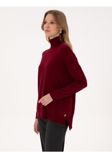 Kadın Vişne Comfort Fit Tam Balıkçı Yaka Basic Kazak 50316385-VR223 modelleri