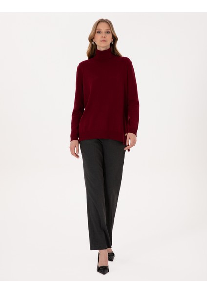 Kadın Vişne Comfort Fit Tam Balıkçı Yaka Basic Kazak 50316385-VR223 fırsatları