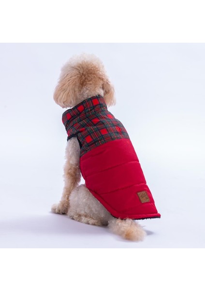 Kırmızı Elgin Paws Ekose Desen Yelek Köpek Yeleği Köpek Kıyafeti Köpek Yağmurluk