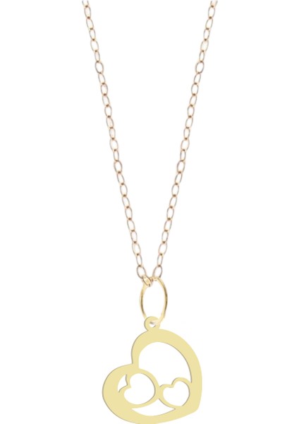 Altın Plakalı 14 Ayar Üç Kalp Motifli Doğum Günü Hediyesine Özel Altın KOLYE-857