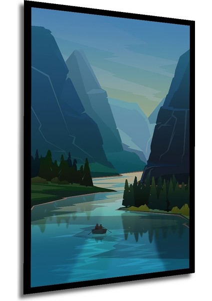 Çerçeve Görünümlü Dekoratif Ahşap Kare Dağlar Arasında Nehir Tablosu Ev/ofis/işyeri Tablo modelleri