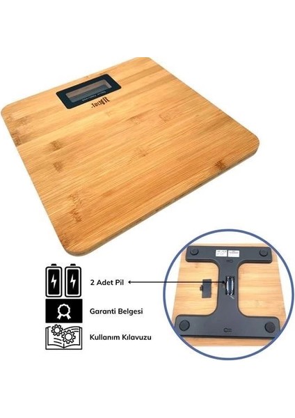 Techfit Bambu Banyo Baskülü Yüksek Hassasiyetli Darbelere Dijital Dayanıklı Terazi Tf 1065 M
