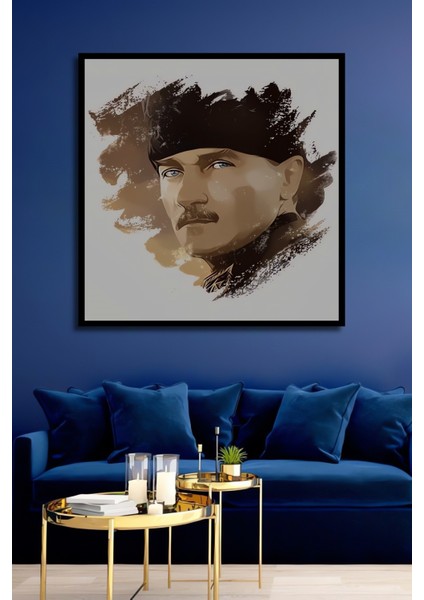 Çerçeve Görünümlü Dekoratif Ahşap Kare Atatürk Resmi Tablosu Ev/ofis/işyeri/salon/mutfak/banyo Tablo