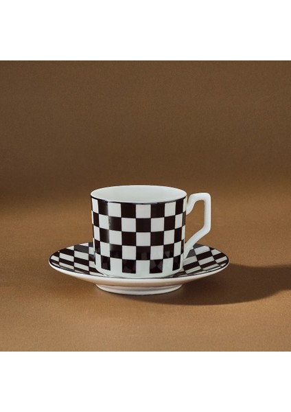 Geometrik 6 Kişilik Kahve Fincan Takımı 90 ml Siyah Beyaz fiyatları