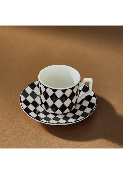 Geometrik 6 Kişilik Kahve Fincan Takımı 90 ml Siyah Beyaz modelleri