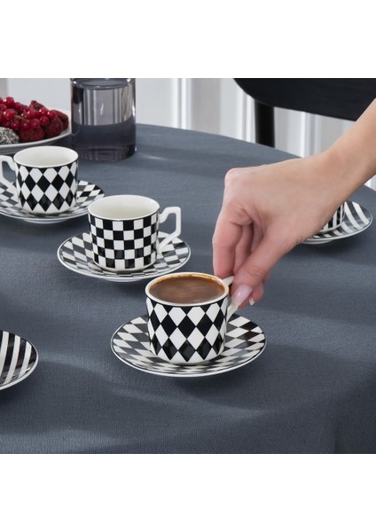 Geometrik 6 Kişilik Kahve Fincan Takımı 90 ml Siyah Beyaz indirimleri