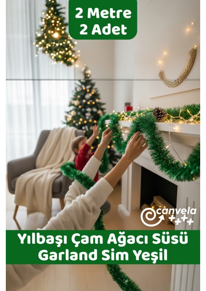 2 Adet Yılbaşı Çam Ağacı Süsü Sim 2 Metre Yeşil