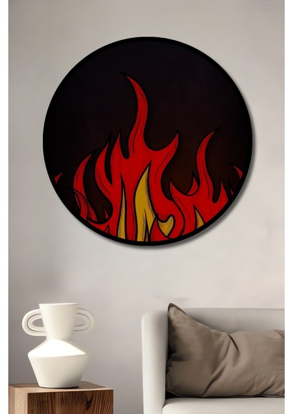 Çerçeve Görünümlü Dekoratif Ahşap Yuvarlak Alevlerin Dansı Tablosu Ev/ofis/işyeri Tablo