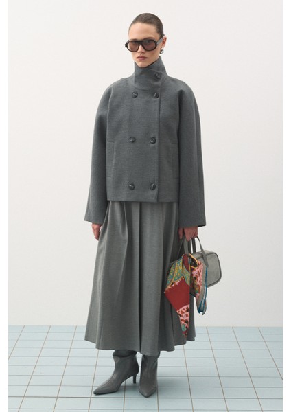 Kısa Kaşe Kaban Gri