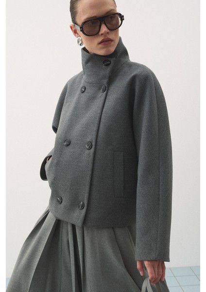 Kısa Kaşe Kaban Gri fırsatları