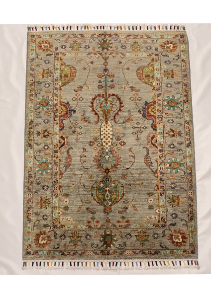 El Dokuma Afgan Halı Sultani Desenli Gri Renk 1 Metre Kare