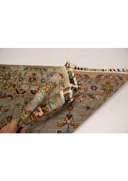 El Dokuma Afgan Halı Sultani Desenli Gri Renk 1 Metre Kare