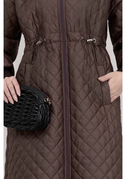 Yakası Kürklü Capitone Mont-Kahverengi fırsatları