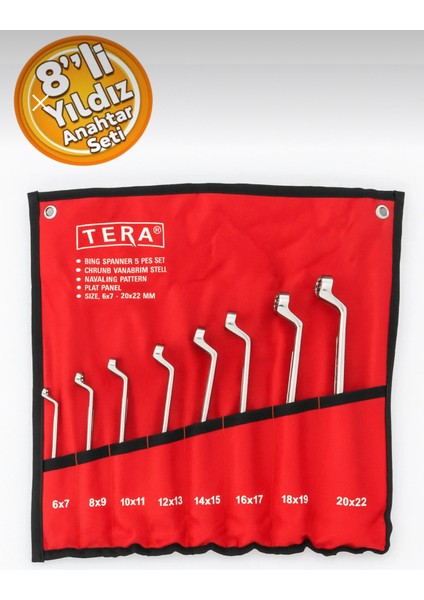 Profesyonel Bezli Parlak 8'li Iki Ağız Yıldız Anahtar Takımı 8 Parça