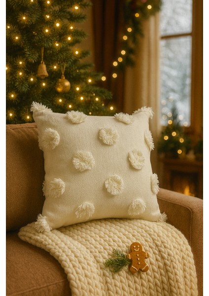 Tüylü Ve Desenli Kırlent - 40x40 Cm Şık Ve Konforlu Dekoratif Yastık