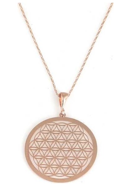 925 Ayar Gümüş 2,6 cm Plaka Yaşam Çiçeği Kolye