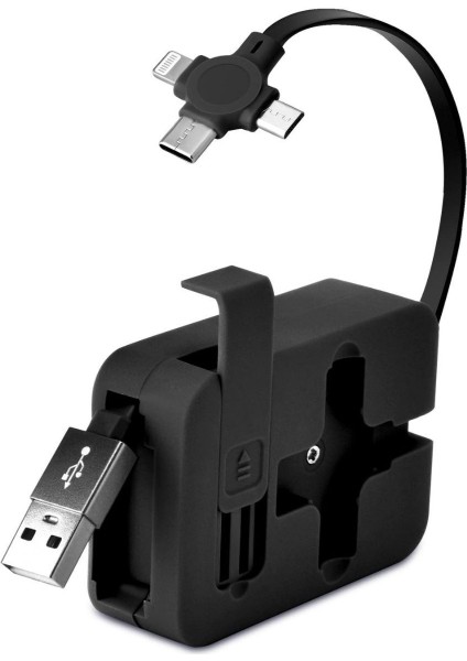Sıladanal® Cep Tipi Telefon Tutuculu Makaralı Uzayıp Kısalabilen 3'ü 1 Arada USB Şarj Kablosu