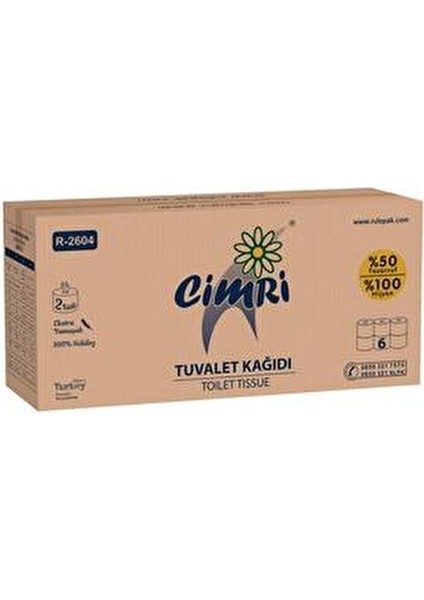 Cimri İçten Çekmeli Tuvalet Kağıdı %100 Selüloz Beyaz Renkli Çift Katlı 192 Metre fiyatları