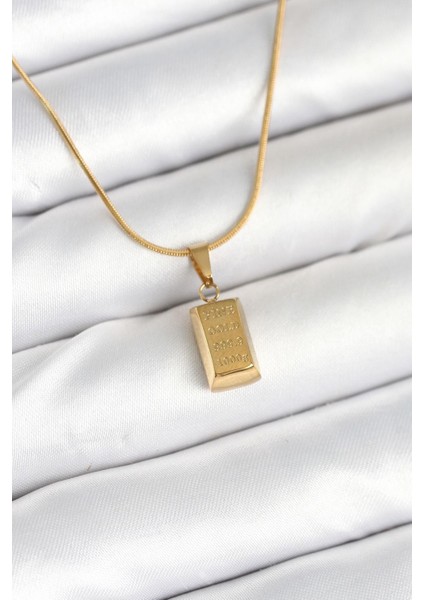 316L Çelik Gold Renk Mini Külçe Altın Model Kolye fiyatları
