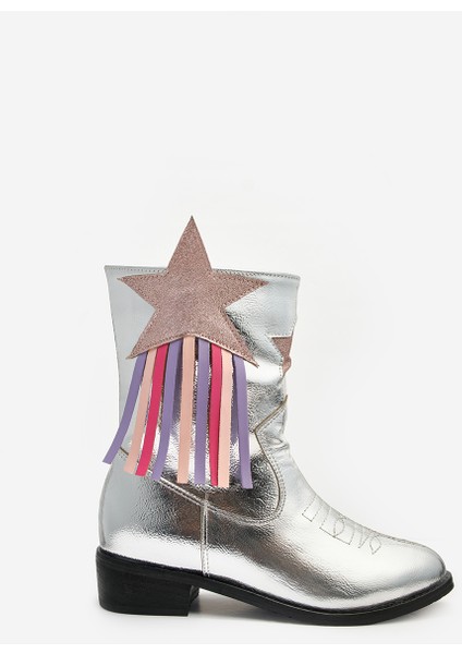 Gümüş Yıldız ve Püskül Detaylı Kız Çocuk Kovboy Bot