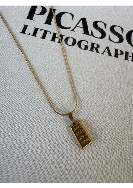 316L Çelik Gold Renk Mini Külçe Altın Model Kolye indirimleri