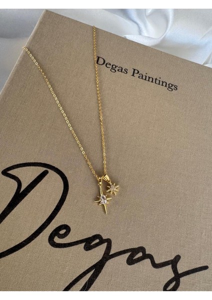 Minimalist Çelik Çift Yıldız Kadın Kolye Modeli