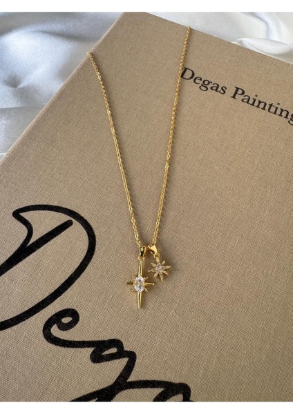 Minimalist Çelik Çift Yıldız Kadın Kolye Modeli modelleri