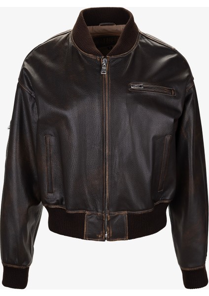 Kadın Hakiki Deri Kahverengi Deri Mont 993 Bomber Byn Derımont SK25/26 Vıskı Dokme