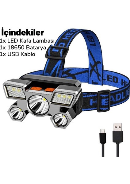 5 Led'li Dahili Pilli USB Şarj Edilebilir Kafa Feneri Lambası fiyatları