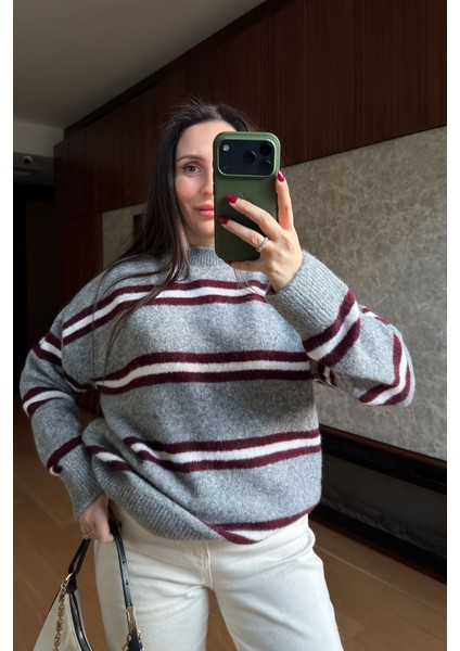 Çift Çizgili Tasarım Triko- Bordo fırsatları