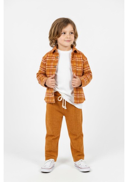 Turuncu Ekoseli Gömlekli 3lü Takım