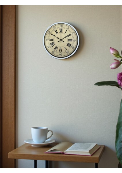 36 cm Dekoratif Beyaz Duvar Saati