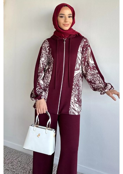 Dijital Baskılı Kapüşonlu Tunik Bel Lastikli Pantolon Tesettür Ikili Takım P-00019239 fiyatları