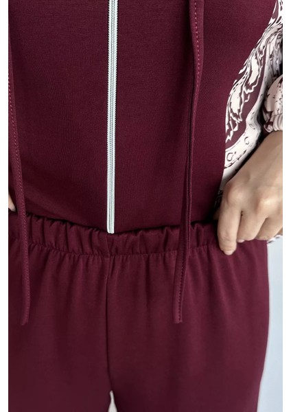 Dijital Baskılı Kapüşonlu Tunik Bel Lastikli Pantolon Tesettür Ikili Takım P-00019239 fırsatları