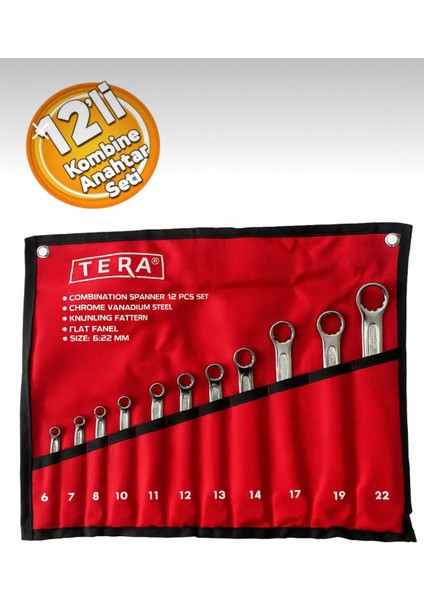 Profesyonel Bezli 12'li Kombine Anahtar Takımı 12 Parça Parlak