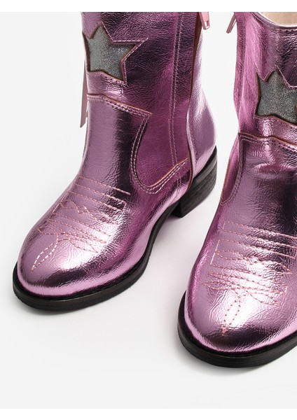 Pembe Yıldız ve Püskül Detaylı Kız Çocuk Kovboy Bot