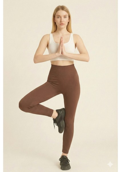 Kadın Fitilli Miflonlu Tayt | Yüksek Bel – Kahverengi fiyatları